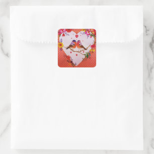 Winterrosa-Liebesvögel Floral-Polka-Punkte Quadratischer Aufkleber