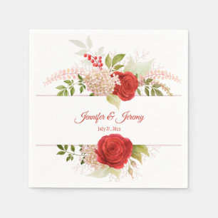 Winterrote Rosen & Grünzeug Hochzeit   Serviette