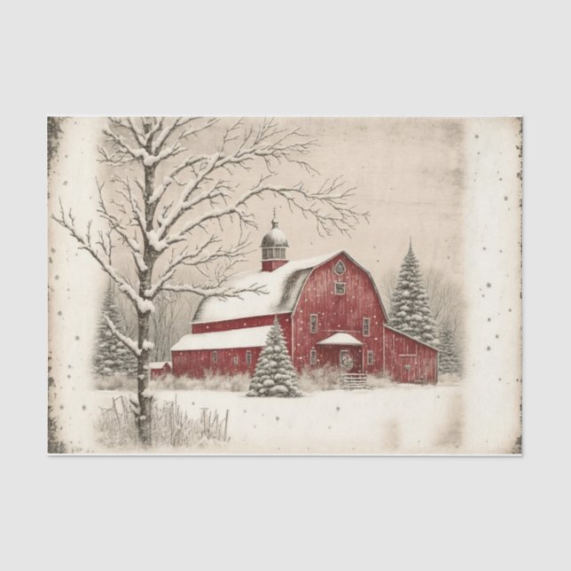 Winterrote Scheune Seidenpapier (Vorderseite)