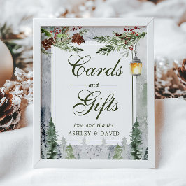 Winterrustikale Pine Trees Lantern Karten Geschenk Poster