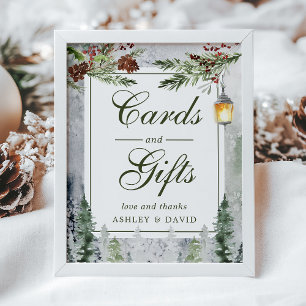 Winterrustikale Pine Trees Lantern Karten Geschenk Poster