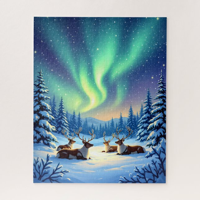 Winterrutsche unter den Nordlichtern Puzzle (Vertikal)