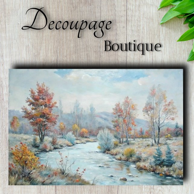 Winter's Dawn - Pastellfarbener Herbst-Fluss Decou Seidenpapier (Winter's Dawn - Pastel Autumn River Decoupage Paper)