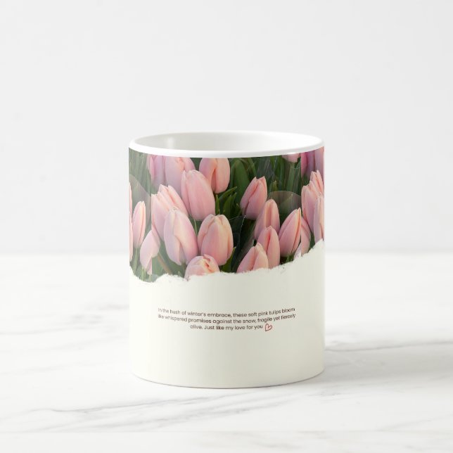 Winter's Whisper Rosa Tulpen – Romantischer Schnee Kaffeetasse (Mittel)