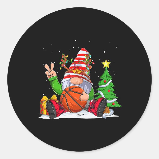Wintersaison Basketball Weihnachten für Jungen Runder Aufkleber (Vorderseite)