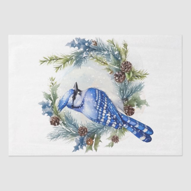 Wintersaison Blue Jay Bird Seidenpapier (Vorderseite)