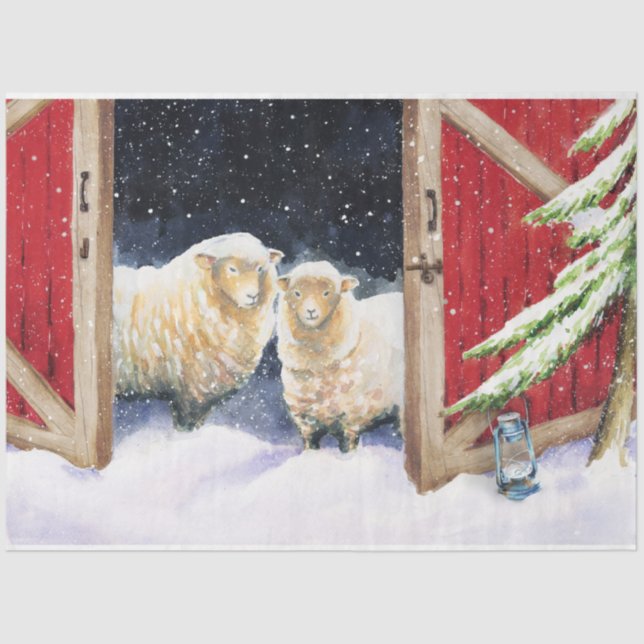 Winterschaf in rotem Stallgewebe Seidenpapier (Vorderseite)