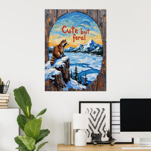 Winterschau: Raccoon in Gewässer mit Frozen Poster
