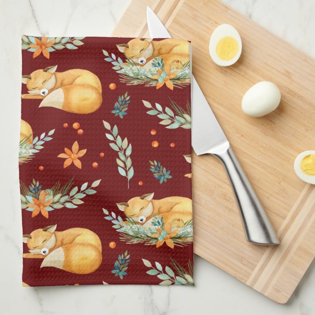 Winterschlussfox dunkelrot geschirrtuch (Viertel Falte)