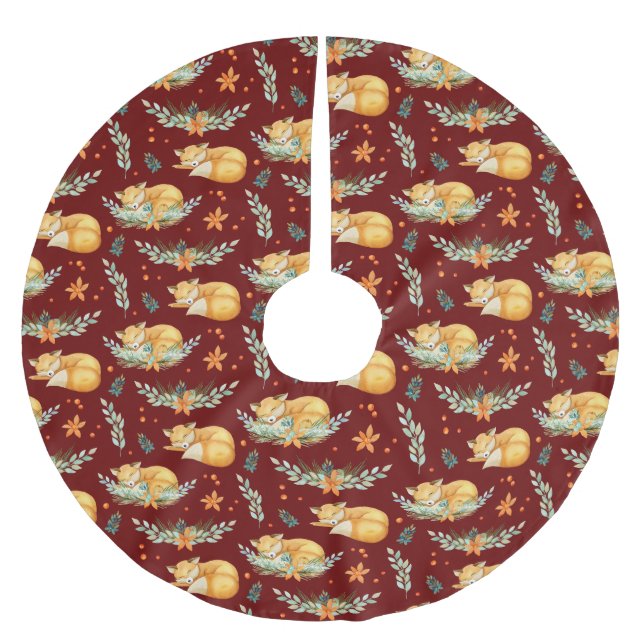 Winterschlussfox dunkelrot polyester weihnachtsbaumdecke (Vorderseite)