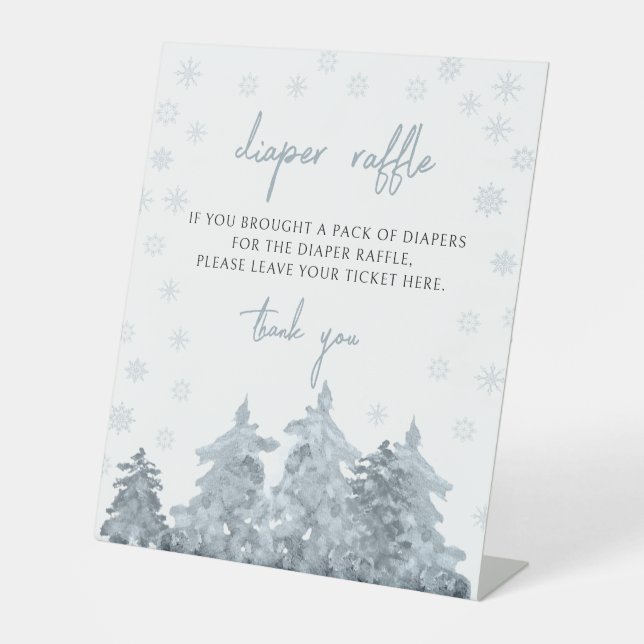 Winterschnee Babydusche Windeln Lotterie-Zeichen Sockelschild (Vorderseite)