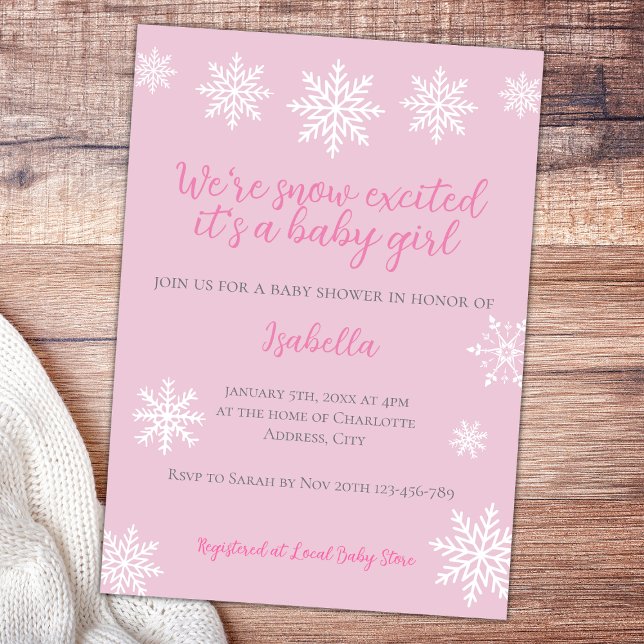 Winterschnee begeistert Pink Baby Girl Dusche Einladung (snow excited winter baby girl shower invitation baby pink)