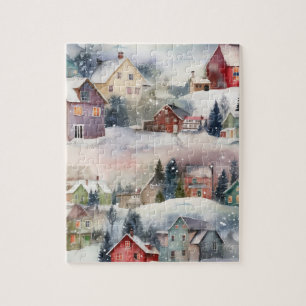 Winterschnee-Bergdorf-Puzzle Puzzle