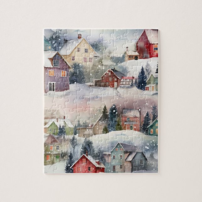Winterschnee-Bergdorf-Puzzle Puzzle (Vertikal)