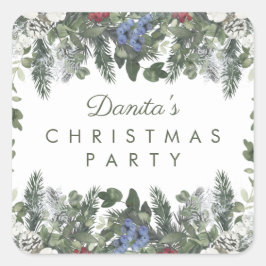 Winterschnee Berries Pinienfest Personalisiert Quadratischer Aufkleber