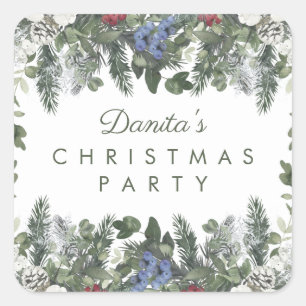 Winterschnee Berries Pinienfest Personalisiert Quadratischer Aufkleber