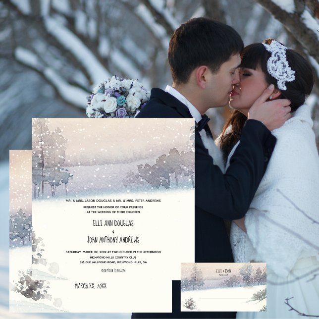 Winterschnee, Blau und Weiß Hochzeit Einladung (Von Creator hochgeladen)