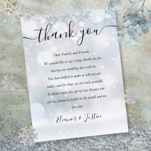Winterschnee Empfang Danke Platzkarte Postkarte (Winter Snow Reception Thank You Place Card)