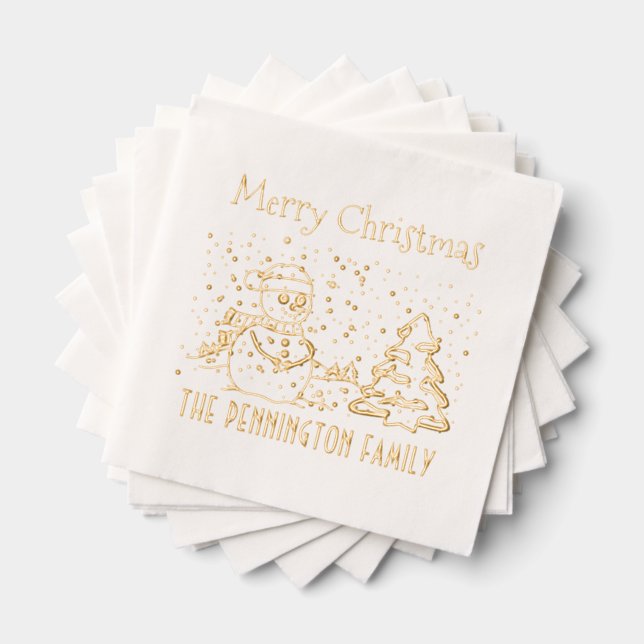 Winterschnee Fallender Schneemann Name Frohe Weihn Servietten Mit Folie (Insitu (Gestapelt))