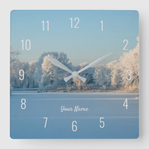 Winterschnee Frozen Treppensee Landschaftsbild Pan Quadratische Wanduhr