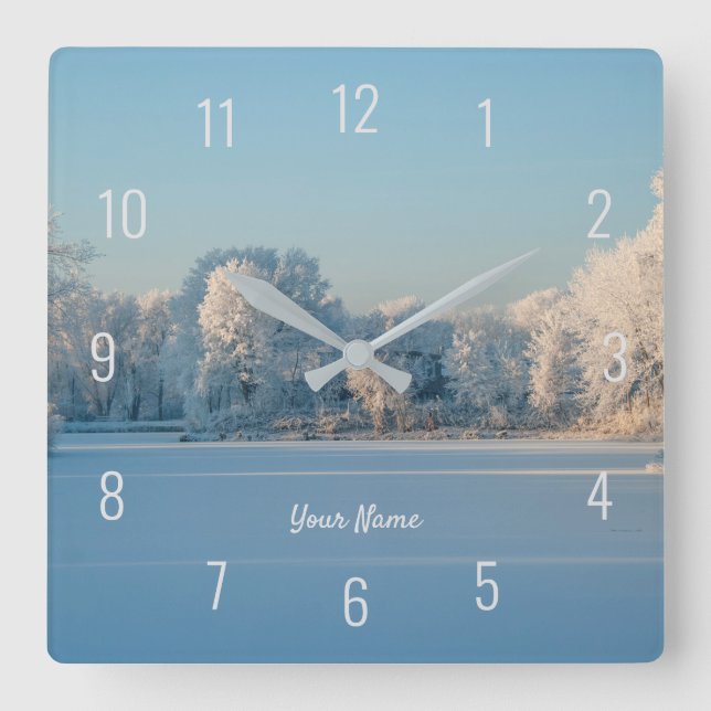 Winterschnee Frozen Treppensee Landschaftsbild Pan Quadratische Wanduhr (Vorderseite)