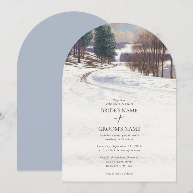 Winterschnee Hochzeit im Wasser Einladung (Vorne/Hinten)