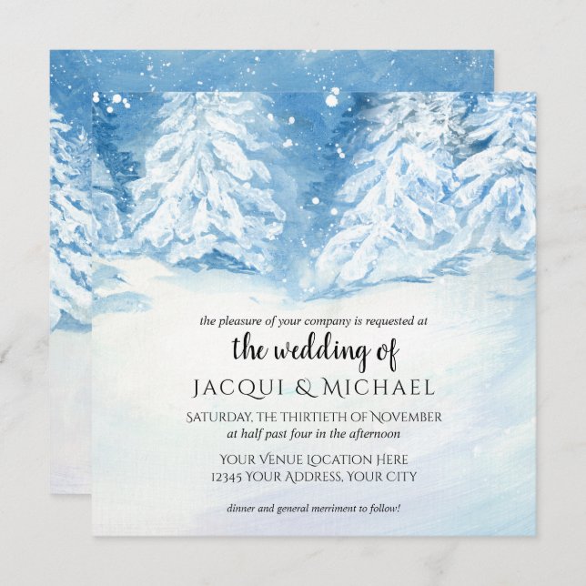 Winterschnee-Hochzeit im Wasser| Platz Einladung (Vorne/Hinten)