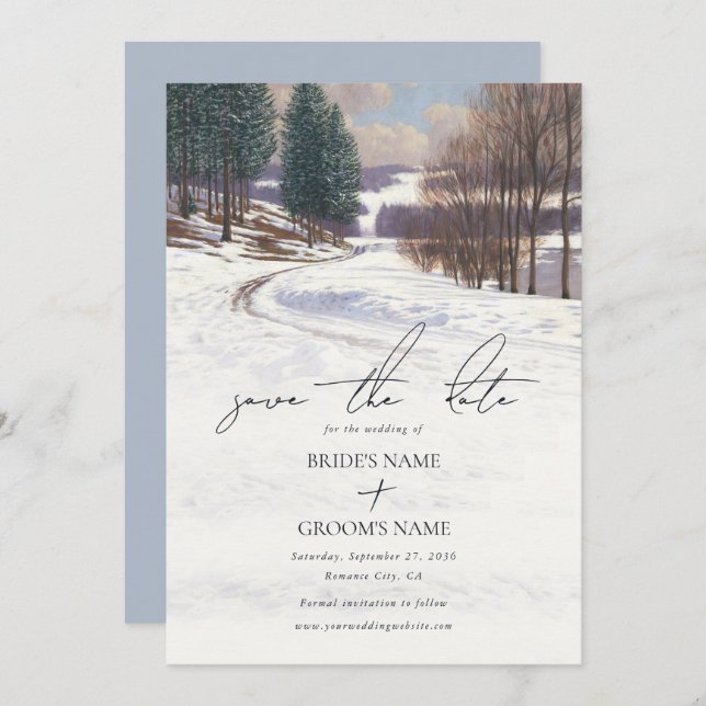 Winterschnee Hochzeit im Wasser Save The Date (Vorne/Hinten)