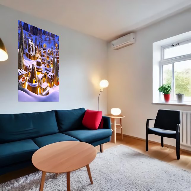 Winterschnee im Dorf Gingerbrot | AI Art Poster (Von Creator hochgeladen)