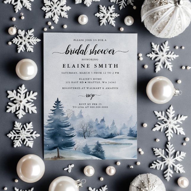 Winterschnee im Pinienwald Brautparty Einladung (Winter Pine Forest Snow Holidays Bridal Shower Invitation)