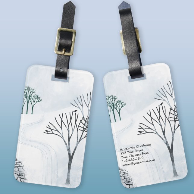 Winterschnee Landschaft Kunst Gepäckanhänger (Snowy winter landscape personalized luggage tag)