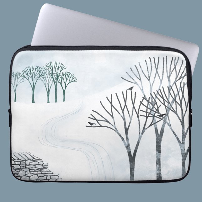 Winterschnee Landschaft Kunst Laptopschutzhülle (Snowy winter landscape art padded laptop sleeve)