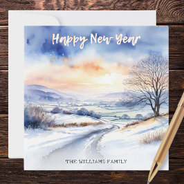 Winterschnee-Landschaft Wasserfarbe Neues Jahr glü Feiertagskarte