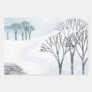Winterschnee Landschaftsbild Malerei Geschenkpapier Set