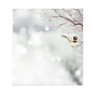 Winterschnee Niedliche Chickadee Bird Frost Notizblock