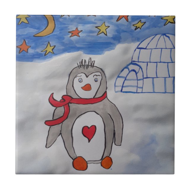 Winterschnee-Penguin Keramik Tile Fliese (Vorderseite)