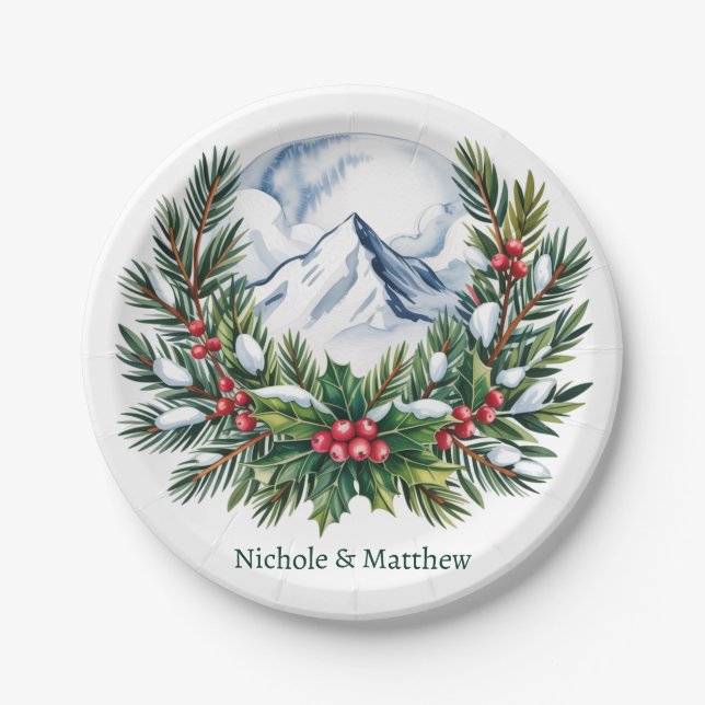 Winterschnee-Pine-Käfer-Hochzeit Pappteller (Vorderseite)