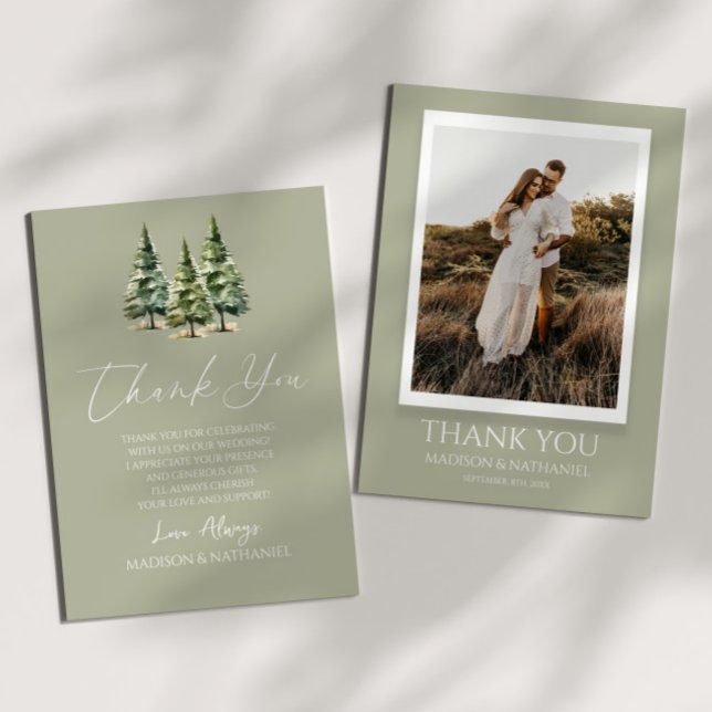 Winterschnee Pine Tree Custom Foto Hochzeit Dankeskarte (Von Creator hochgeladen)