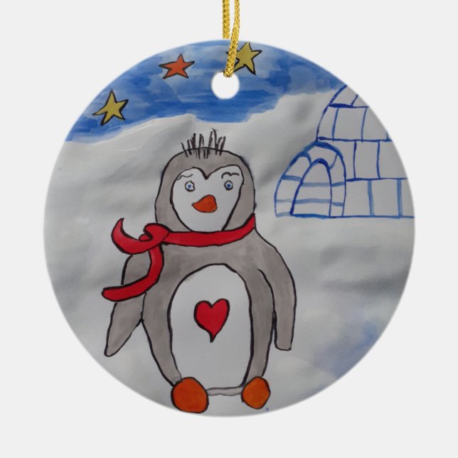 Winterschnee Pinguin Keramik Ornament (Vorne)