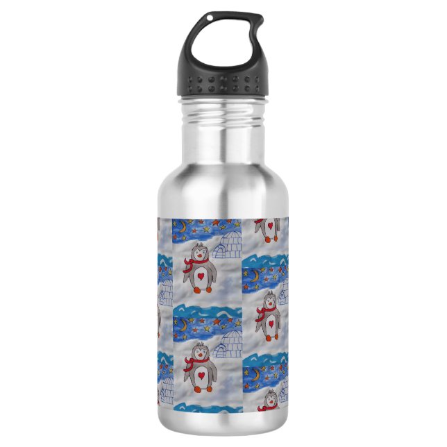 Winterschnee Pinguin Wasserflasche Edelstahlflasche (Vorderseite)