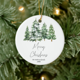 Winterschnee Pinienbäume Wasserfarben Frohe Weihna Keramik Ornament