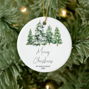 Winterschnee Pinienbäume Wasserfarben Frohe Weihna Keramik Ornament