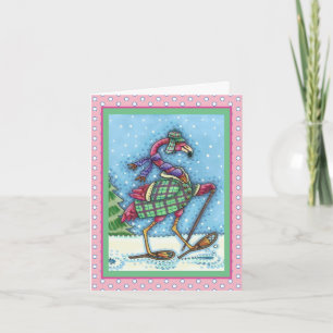 WINTERSCHNEE, PINK FLAMINGO CHRISTMAS Leere Feiertagskarte