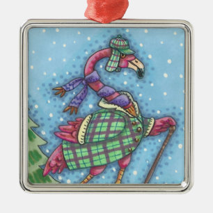WINTERSCHNEE, PINK FLAMINGO CHRISTMAS ORNAMENT AUS METALL
