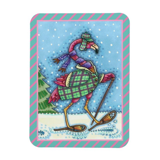 WINTERSCHNEE, PINKFLAMINGO, NIEDLICHE CHRISTMAS MAGNET (Vertikal)