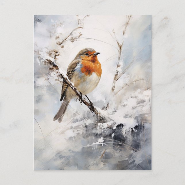 Winterschnee Robin Postkarte (Vorderseite)