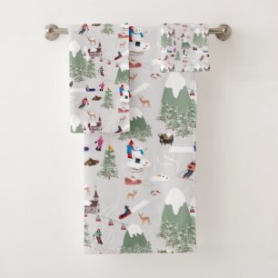 Winterschnee Skipisten Alpin Landschaft Badhandtuch Set