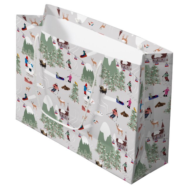 Winterschnee Skipisten Alpin Landschaft Große Geschenktüte (Vorderseite Schrägansicht)