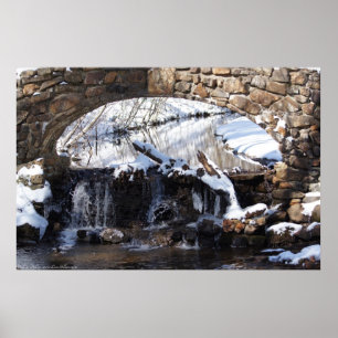 Winterschnee-Stone-Brücke Wasserfall-Poster Poster