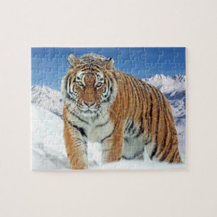 Winterschnee-Tiger-Berge Tierart Puzzle